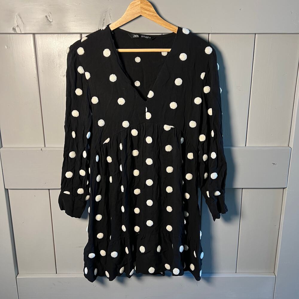 Zara Black with Puffy Polka Dots Mini Dress Size S